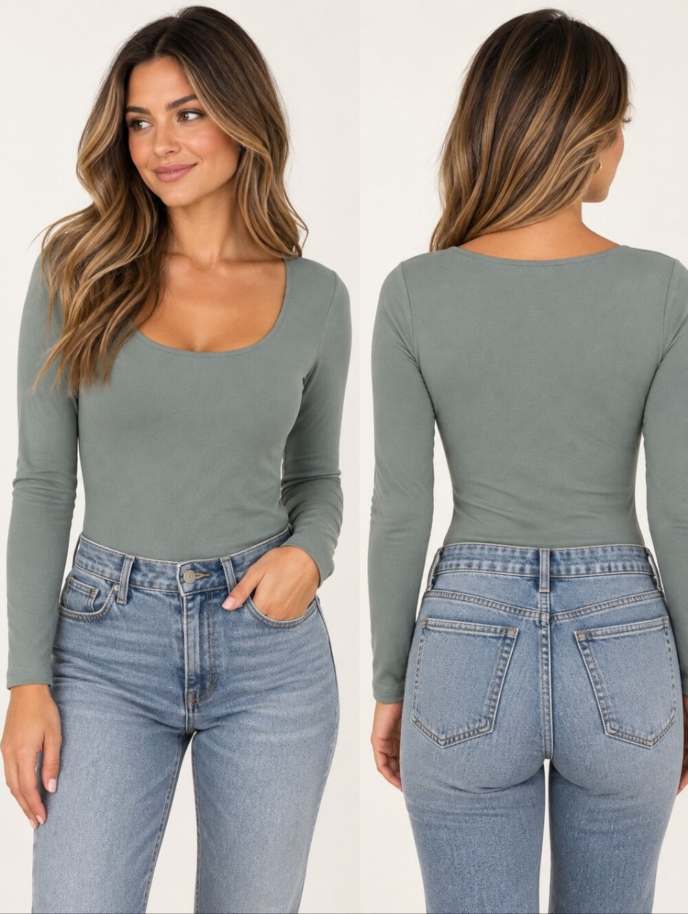 Express Body Contour Compression Scoop Neck Long Sleeve Bodysuit